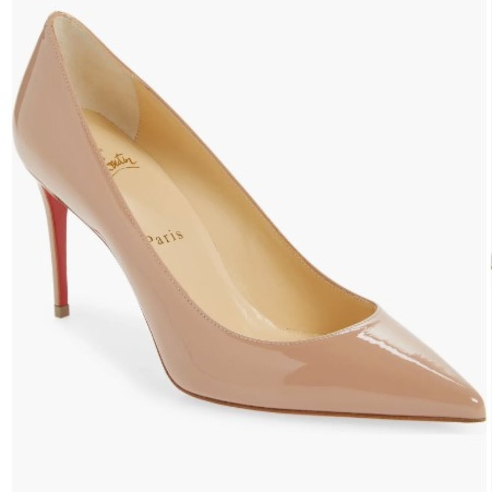 Christian Louboutin Kate Pointed Toe Patent Leather Pump Nude - NEW